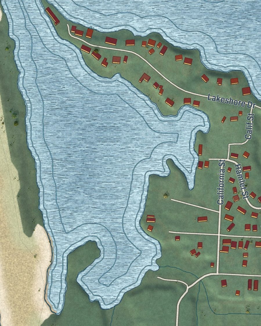 Close-up of Port Orford streets on the map