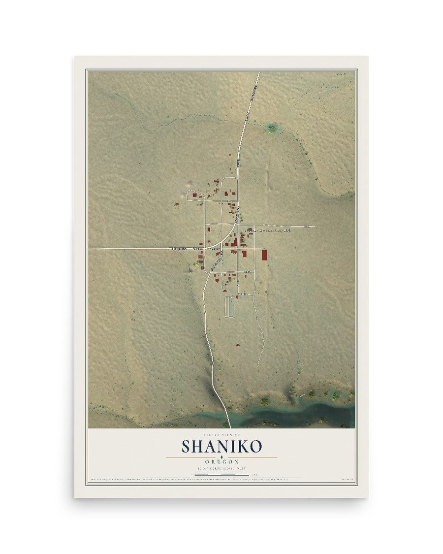 Shaniko, Oregon map print, 12 x 18 in, print only