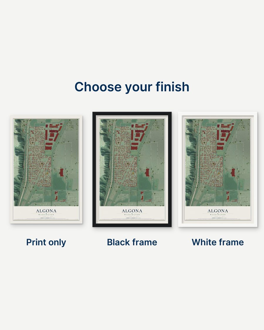 The Algona, Washington map as a print only, in a black frame and in a white frame