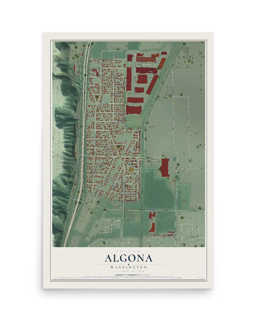 Algona, Washington map print, 12 x 18 in, print only
