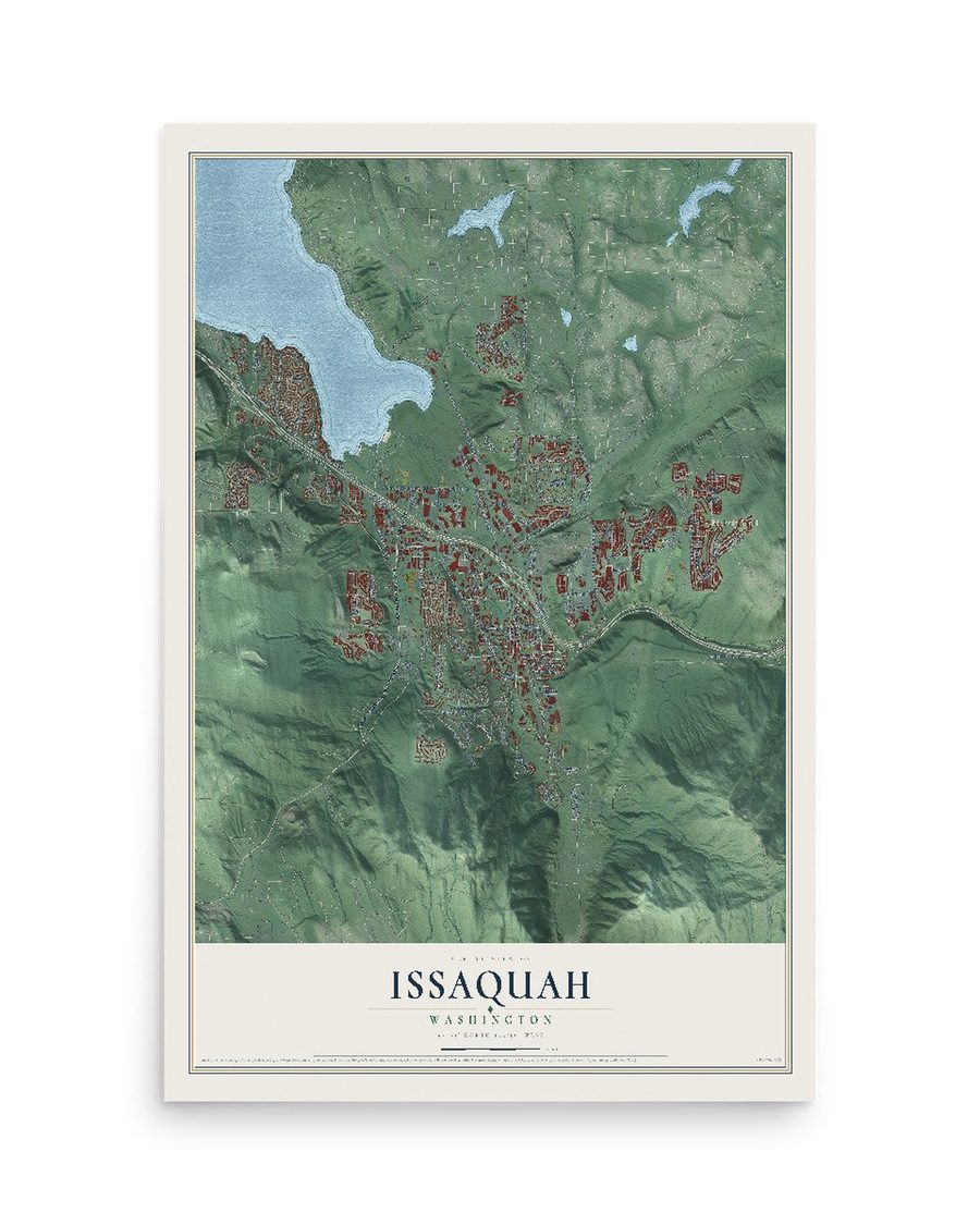 Issaquah, Washington map print, 12 x 18 in, print only