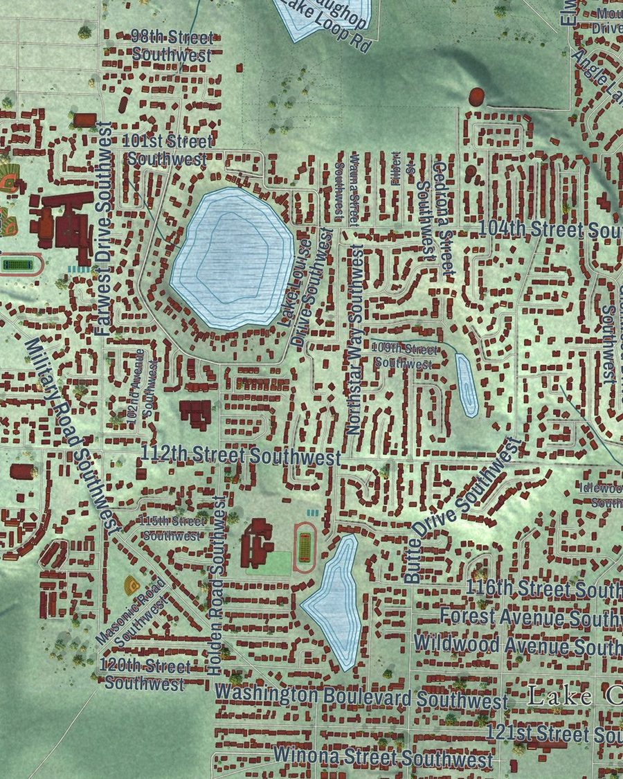 Close-up of Lakewood streets on the map
