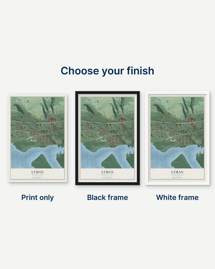 The Lyman, Washington map as a print only, in a black frame and in a white frame