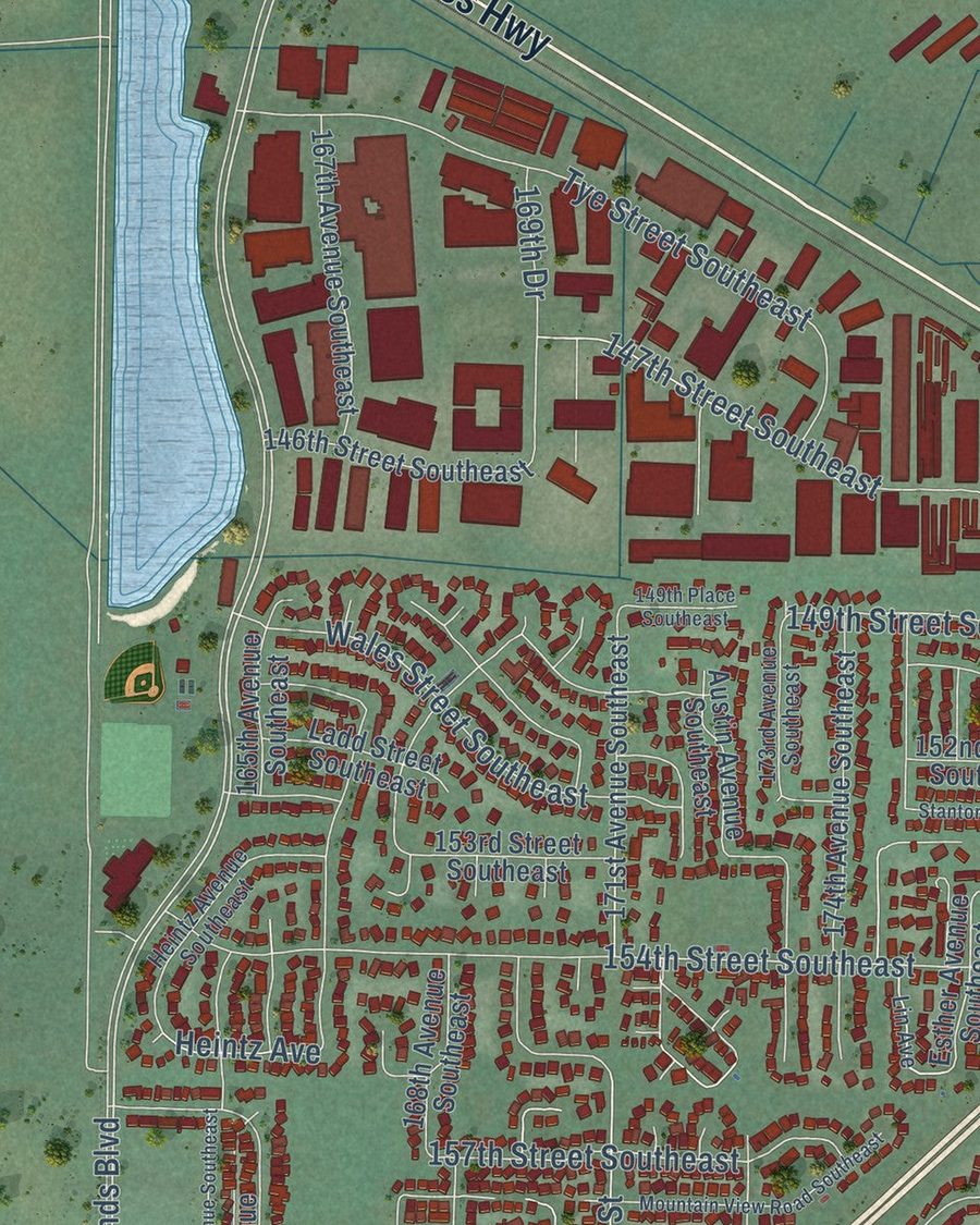 Close-up of Monroe streets on the map