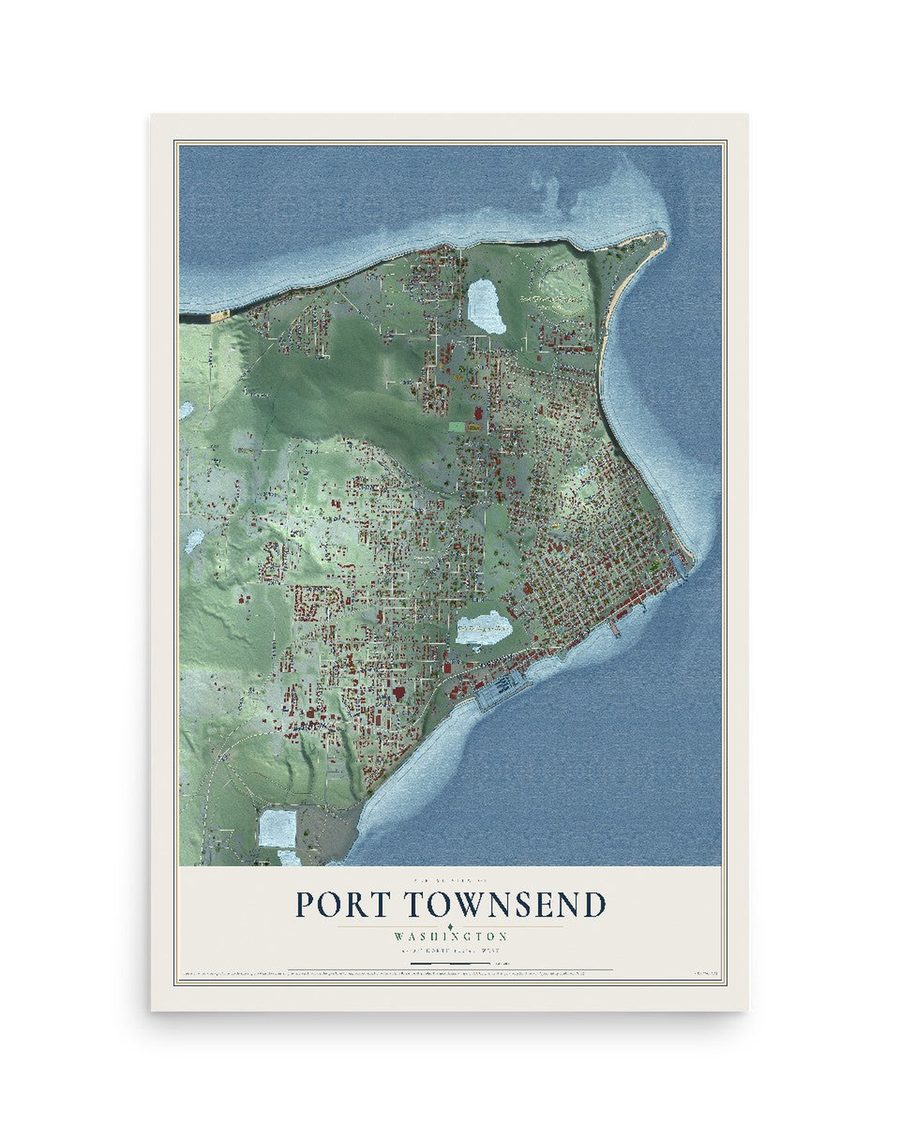Port Townsend, Washington map print, 12 x 18 in, print only