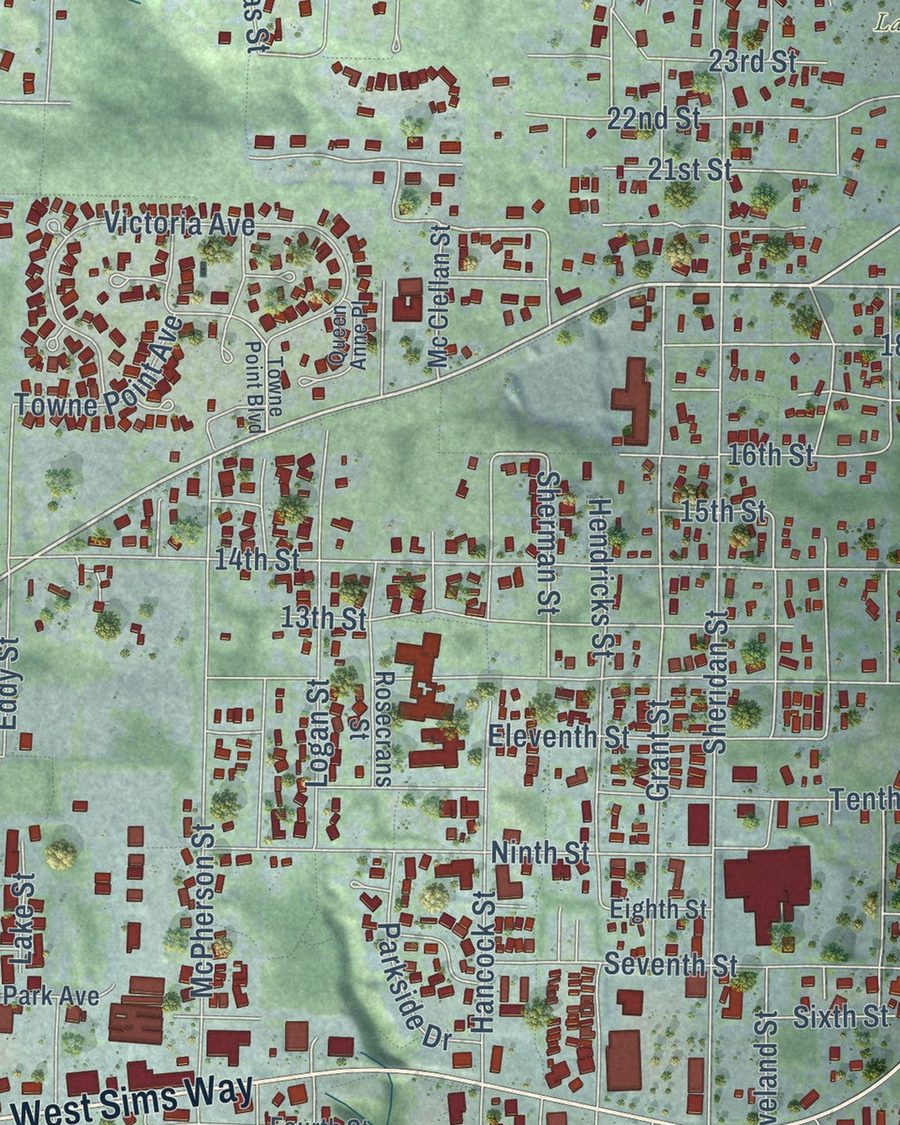 Close-up of Port Townsend streets on the map