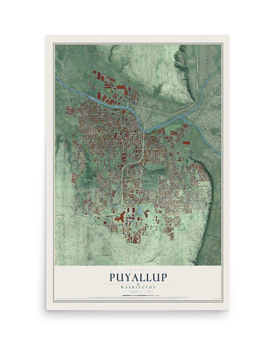 Puyallup, Washington map print, 12 x 18 in, print only