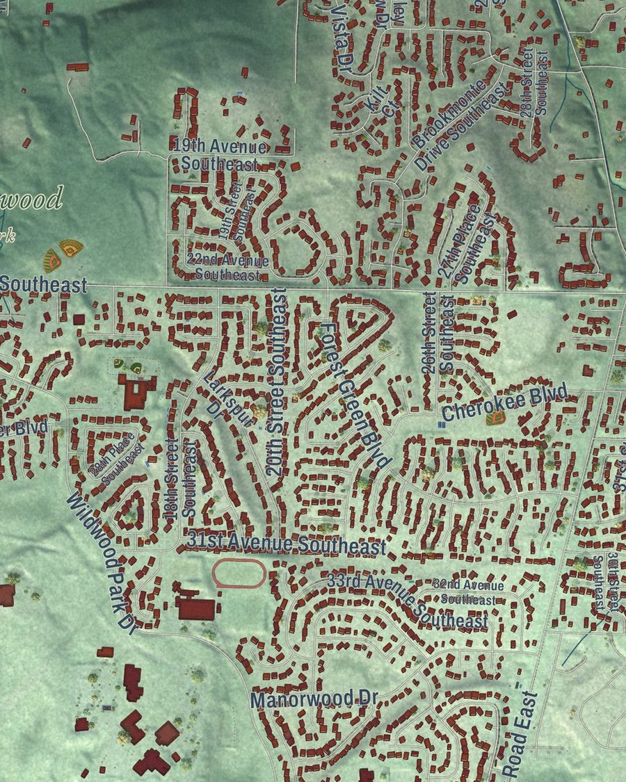 Close-up of Puyallup streets on the map