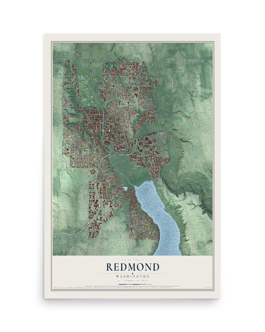 Redmond, Washington map print, 12 x 18 in, print only
