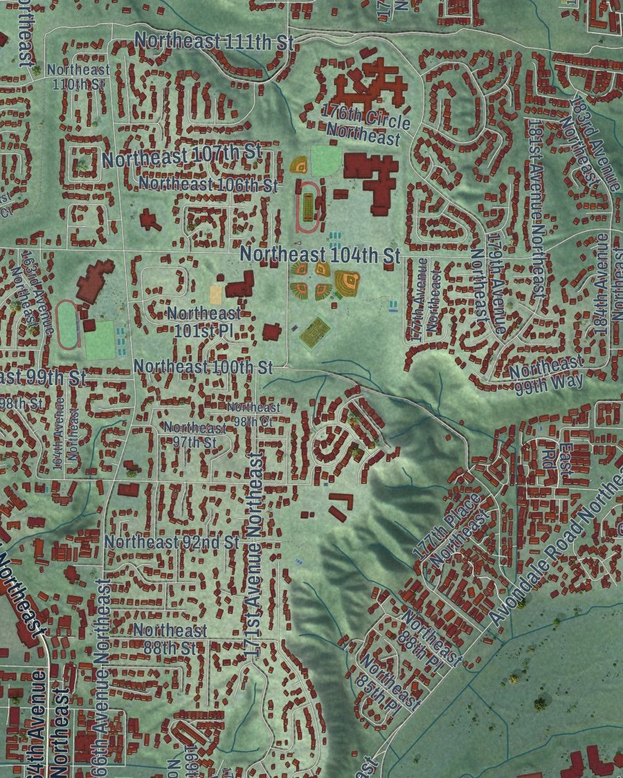Close-up of Redmond streets on the map
