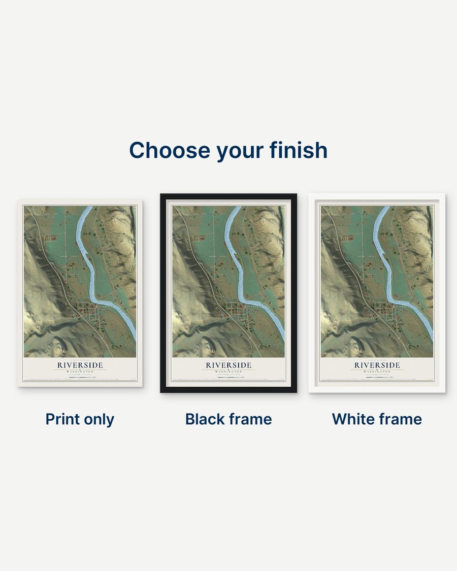 The Riverside, Washington map as a print only, in a black frame and in a white frame