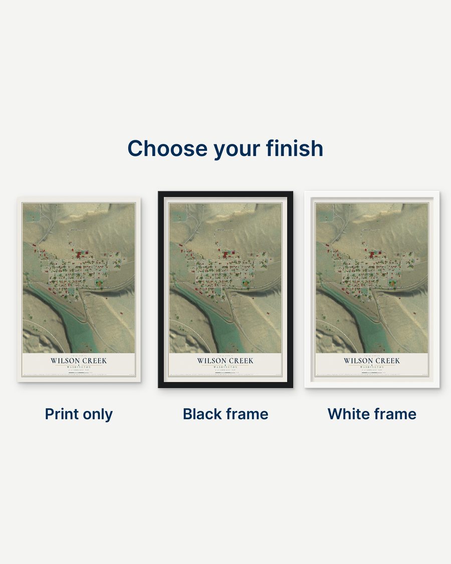 The Wilson Creek, Washington map as a print only, in a black frame and in a white frame