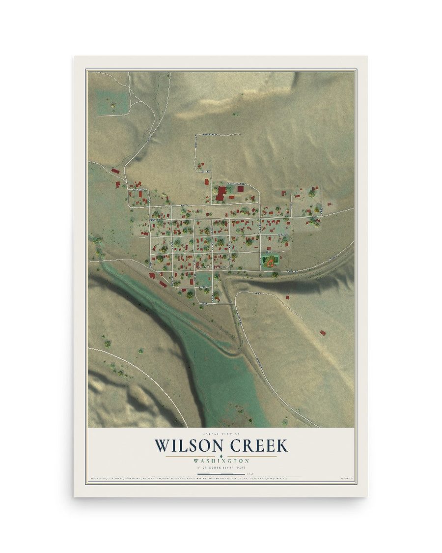 Wilson Creek, Washington map print, 12 x 18 in, print only