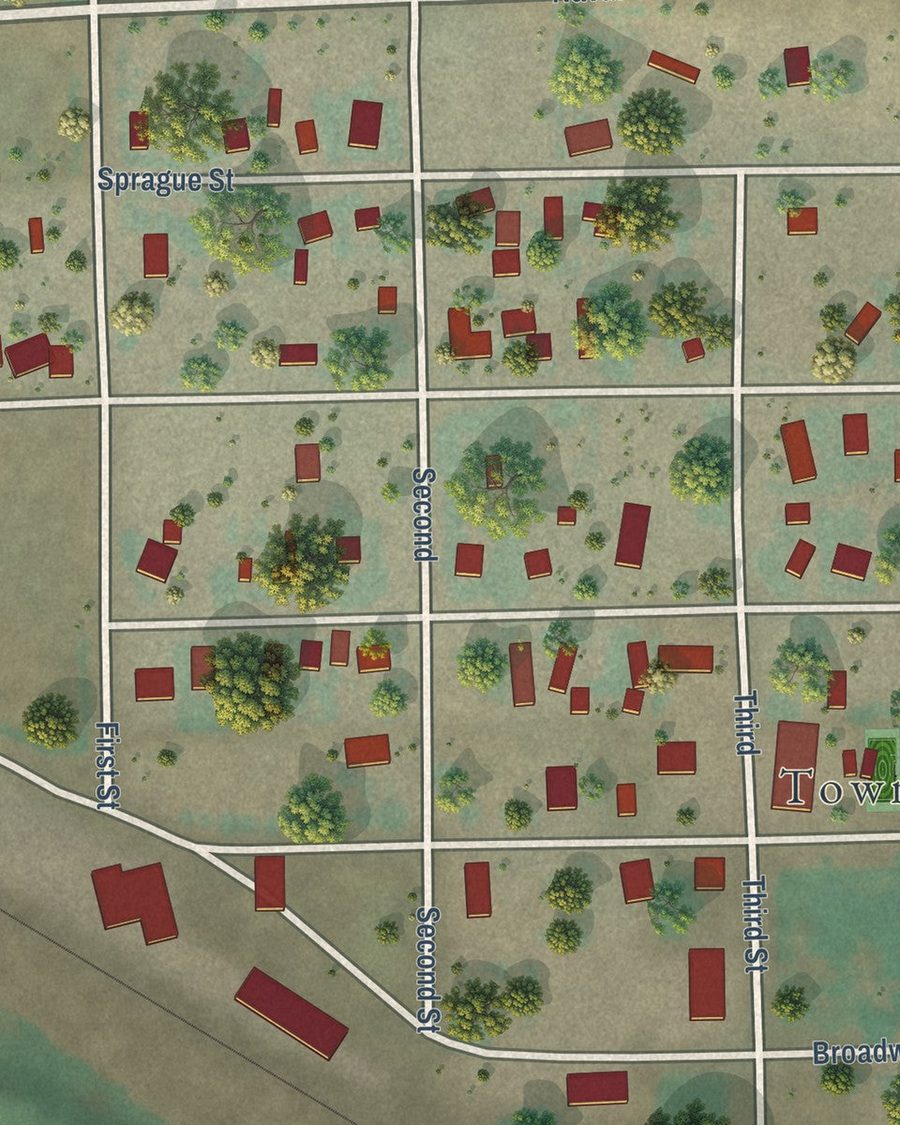 Close-up of Wilson Creek streets on the map
