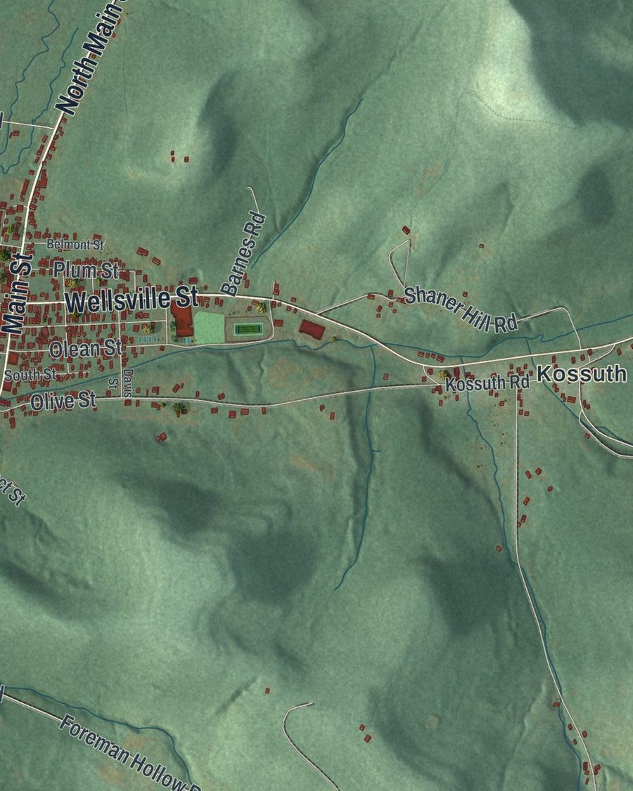 Close-up of Bolivar streets on the map