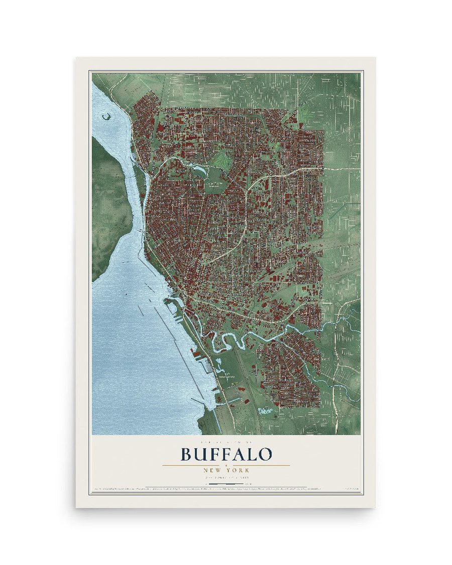 Buffalo, New York map print, 12 x 18 in, print only