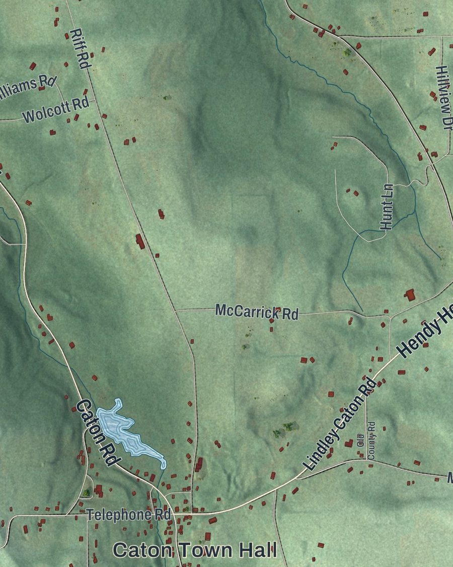 Close-up of Caton streets on the map