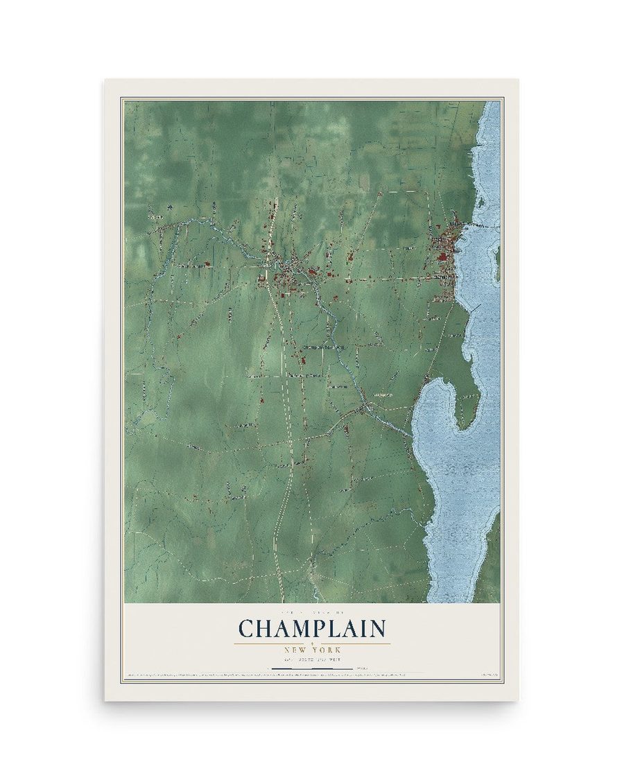 Champlain, New York map print, 12 x 18 in, print only