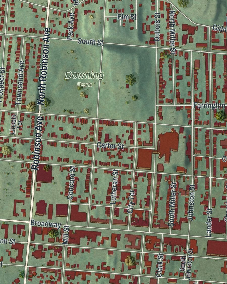 Close-up of City of Newburgh streets on the map