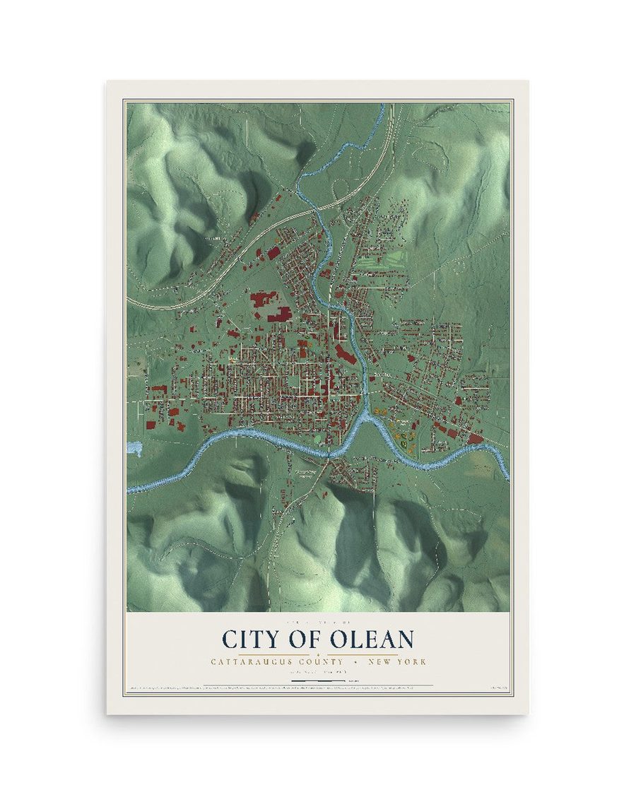 City of Olean, Cattaraugus County, New York map print, 12 x 18 in, print only