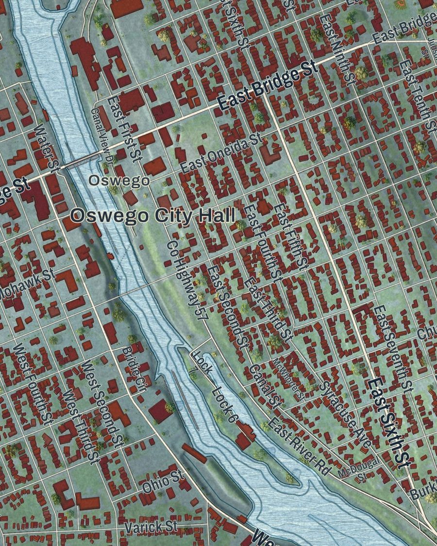 Close-up of City of Oswego streets on the map