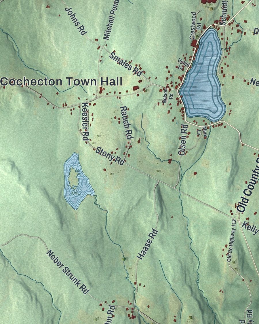 Close-up of Cochecton streets on the map