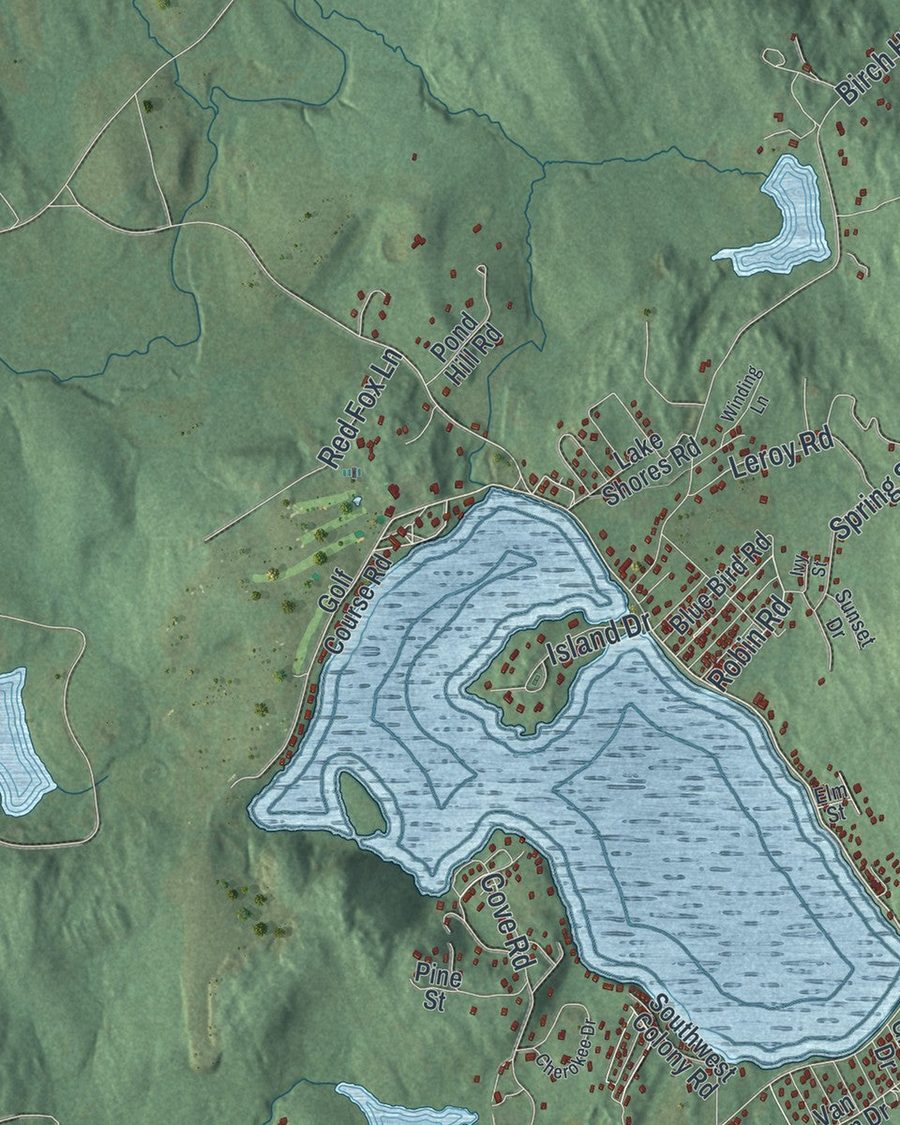 Close-up of Copake streets on the map
