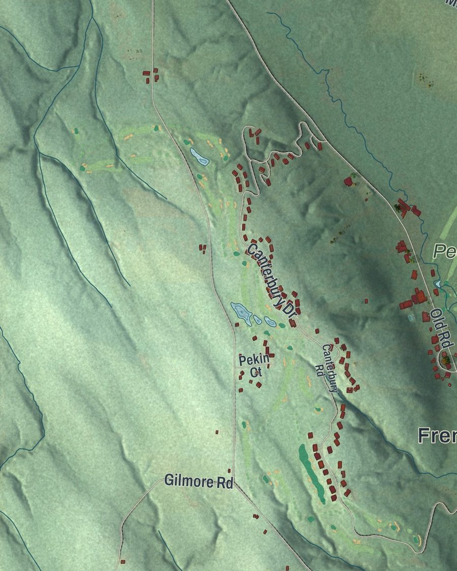 Close-up of French Creek streets on the map