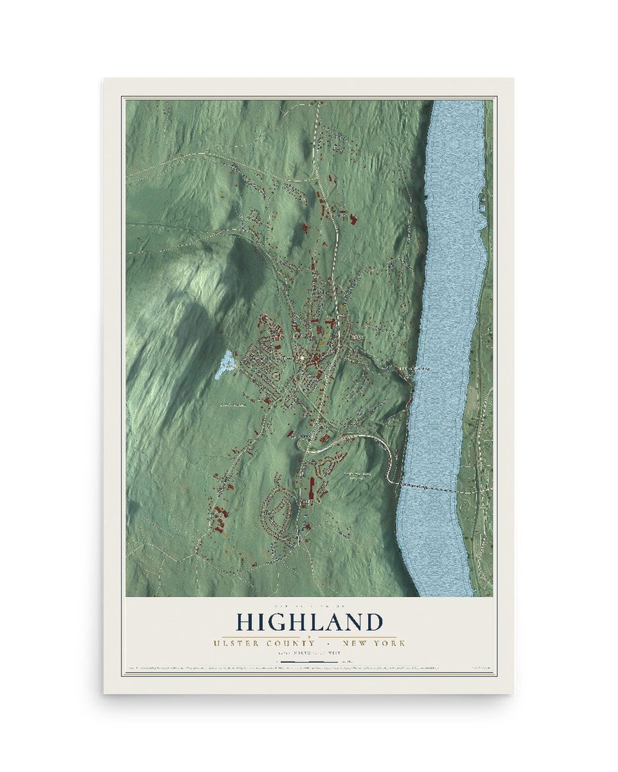 Highland, Ulster County, New York map print, 12 x 18 in, print only