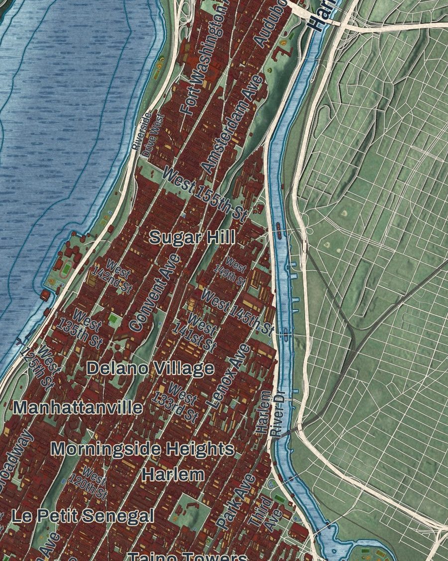 Close-up of Manhattan streets on the map