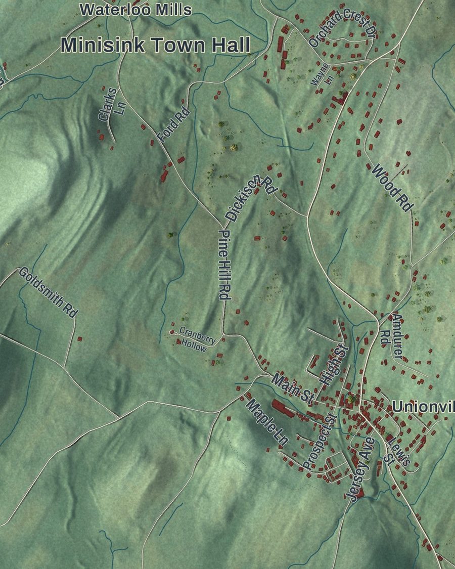 Close-up of Minisink streets on the map