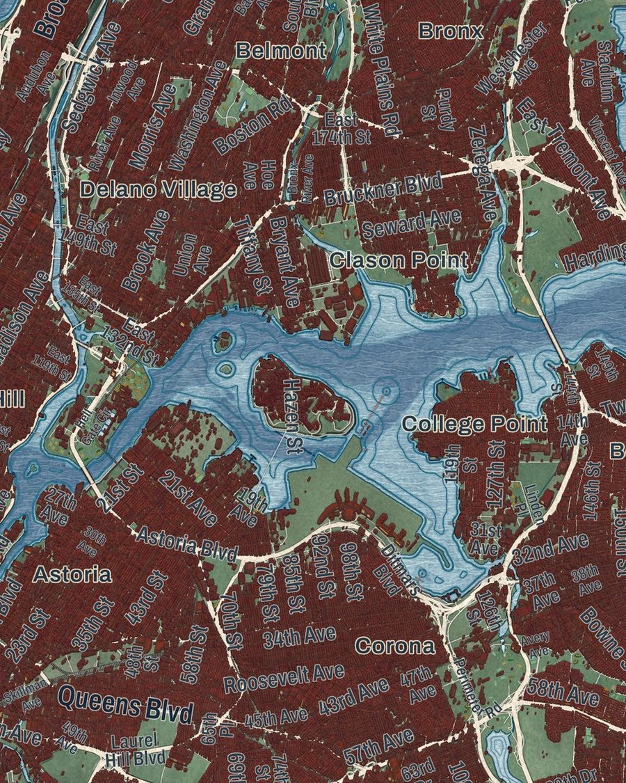 Close-up of New York streets on the map