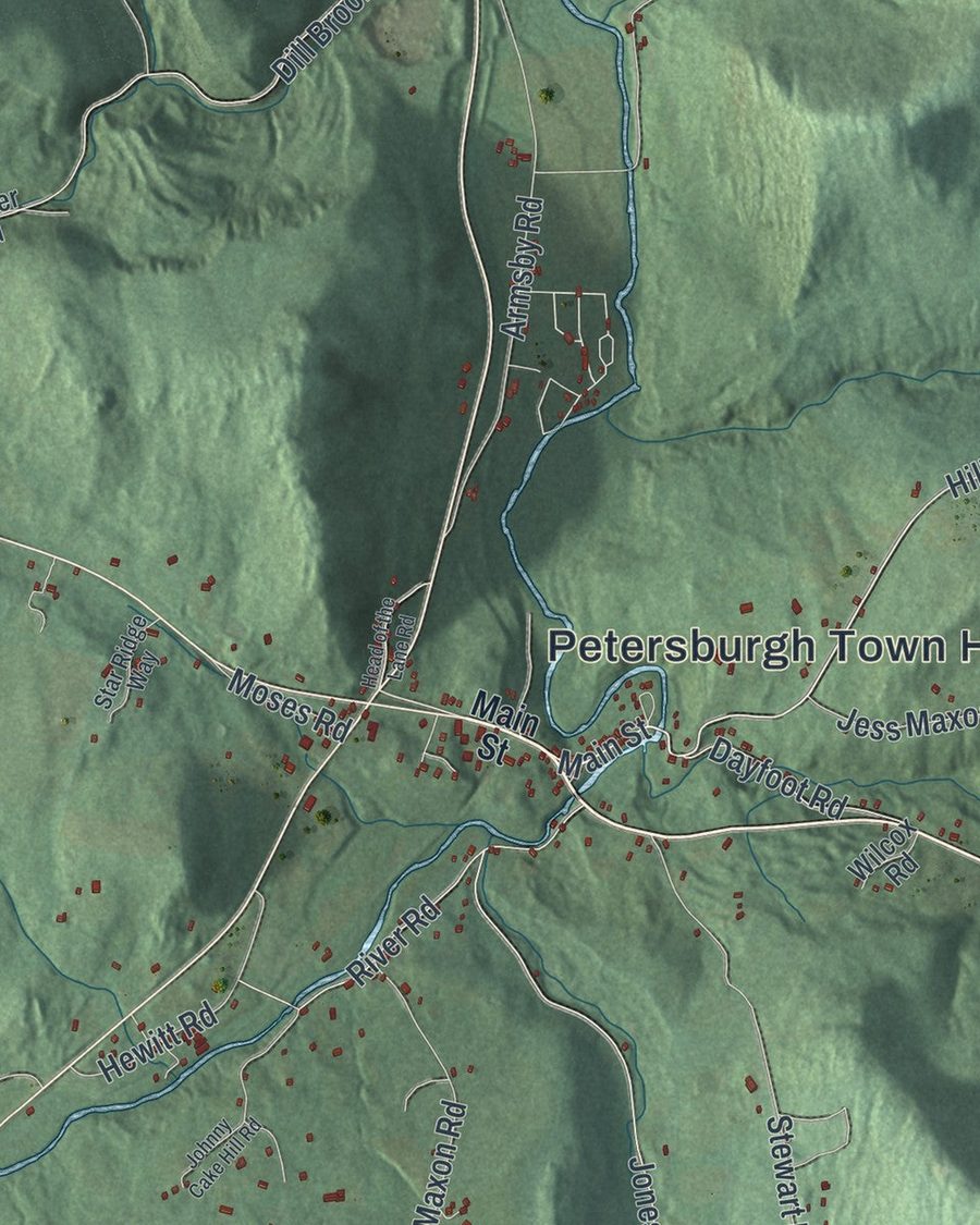 Close-up of Petersburgh streets on the map