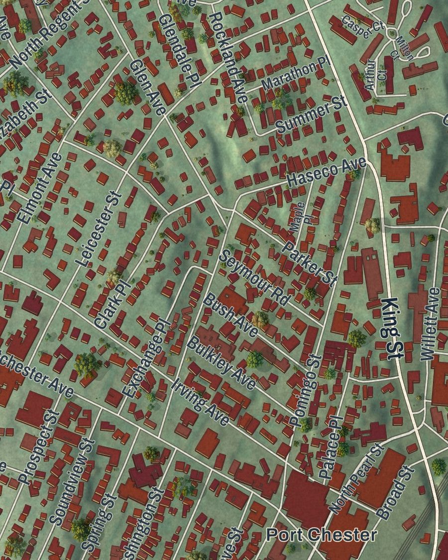 Close-up of Port Chester streets on the map