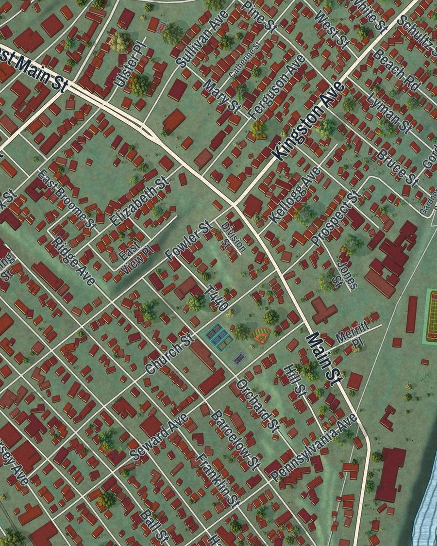 Close-up of Port Jervis streets on the map