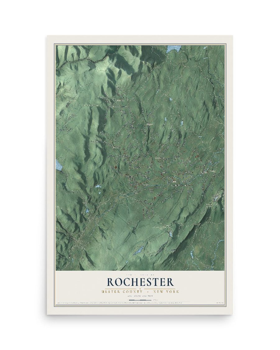 Rochester, Ulster County, New York map print, 12 x 18 in, print only