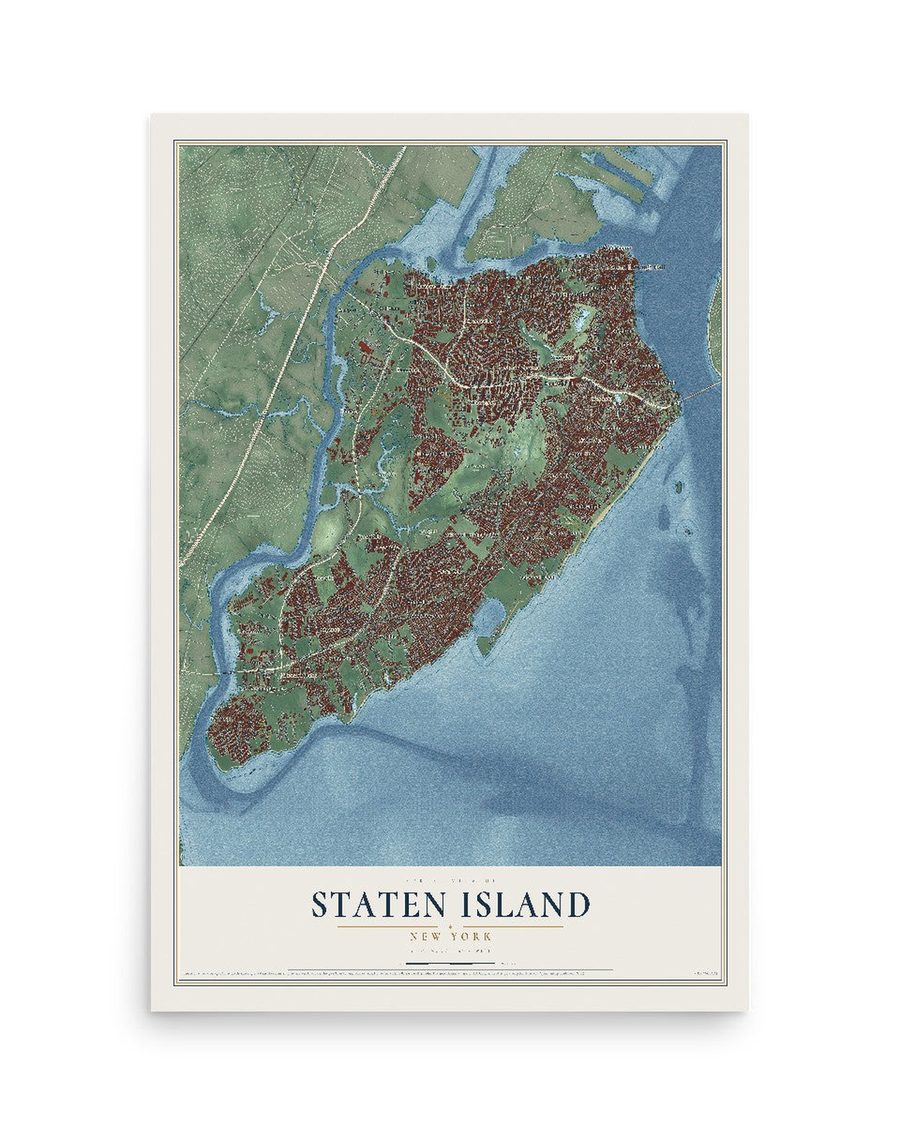 Staten Island, New York map print, 12 x 18 in, print only