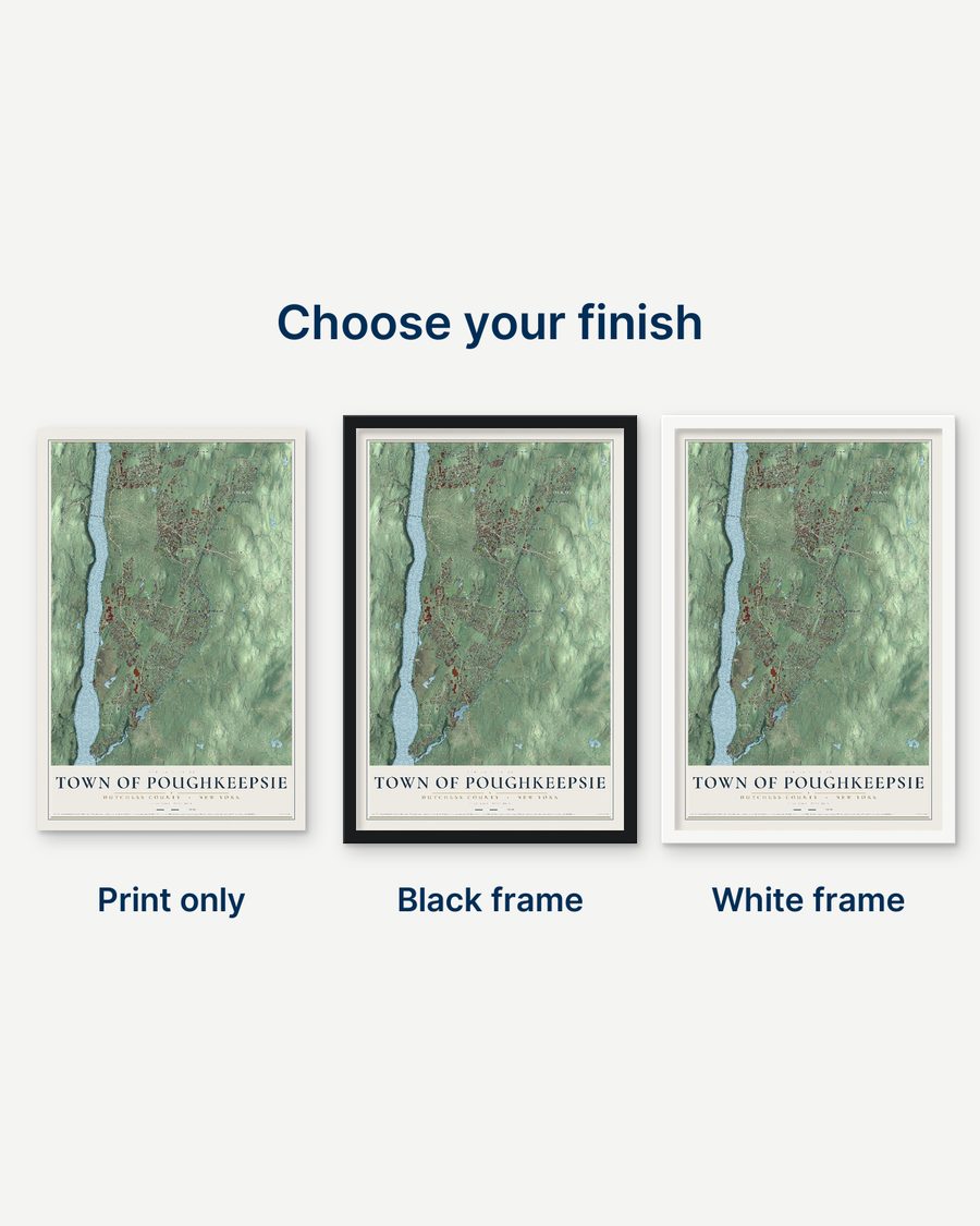 The Town of Poughkeepsie, Dutchess County, New York map as a print only, in a black frame and in a white frame
