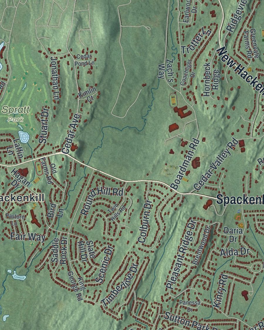 Close-up of Town of Poughkeepsie streets on the map