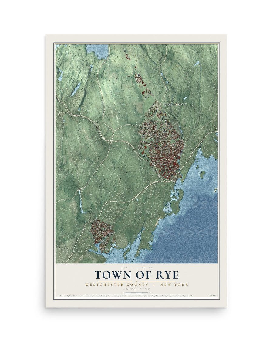 Town of Rye, Westchester County, New York map print, 12 x 18 in, print only