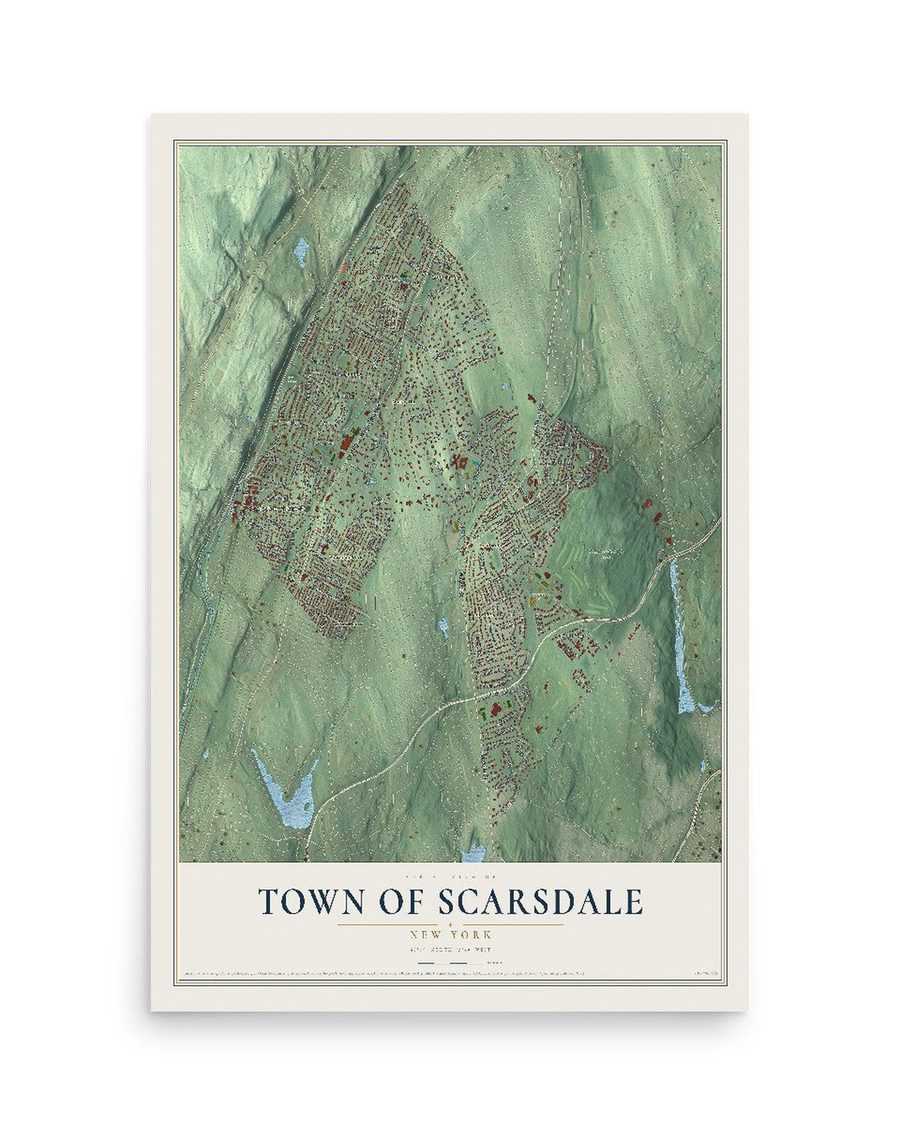 Town of Scarsdale, New York map print, 12 x 18 in, print only