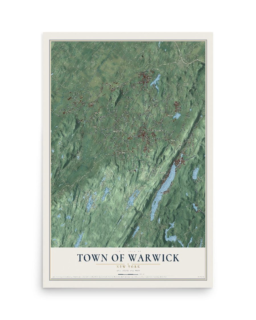 Town of Warwick, New York map print, 12 x 18 in, print only
