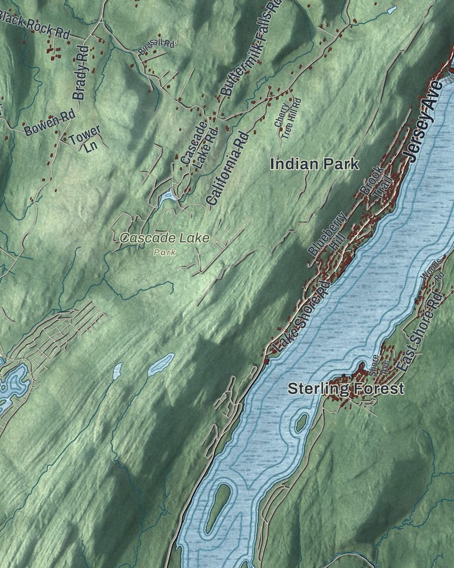 Close-up of Town of Warwick streets on the map