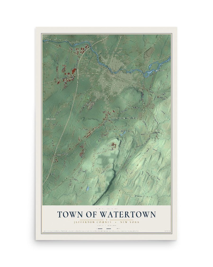 Town of Watertown, Jefferson County, New York map print, 12 x 18 in, print only