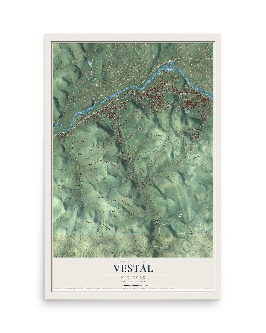 Vestal, New York map print, 12 x 18 in, print only