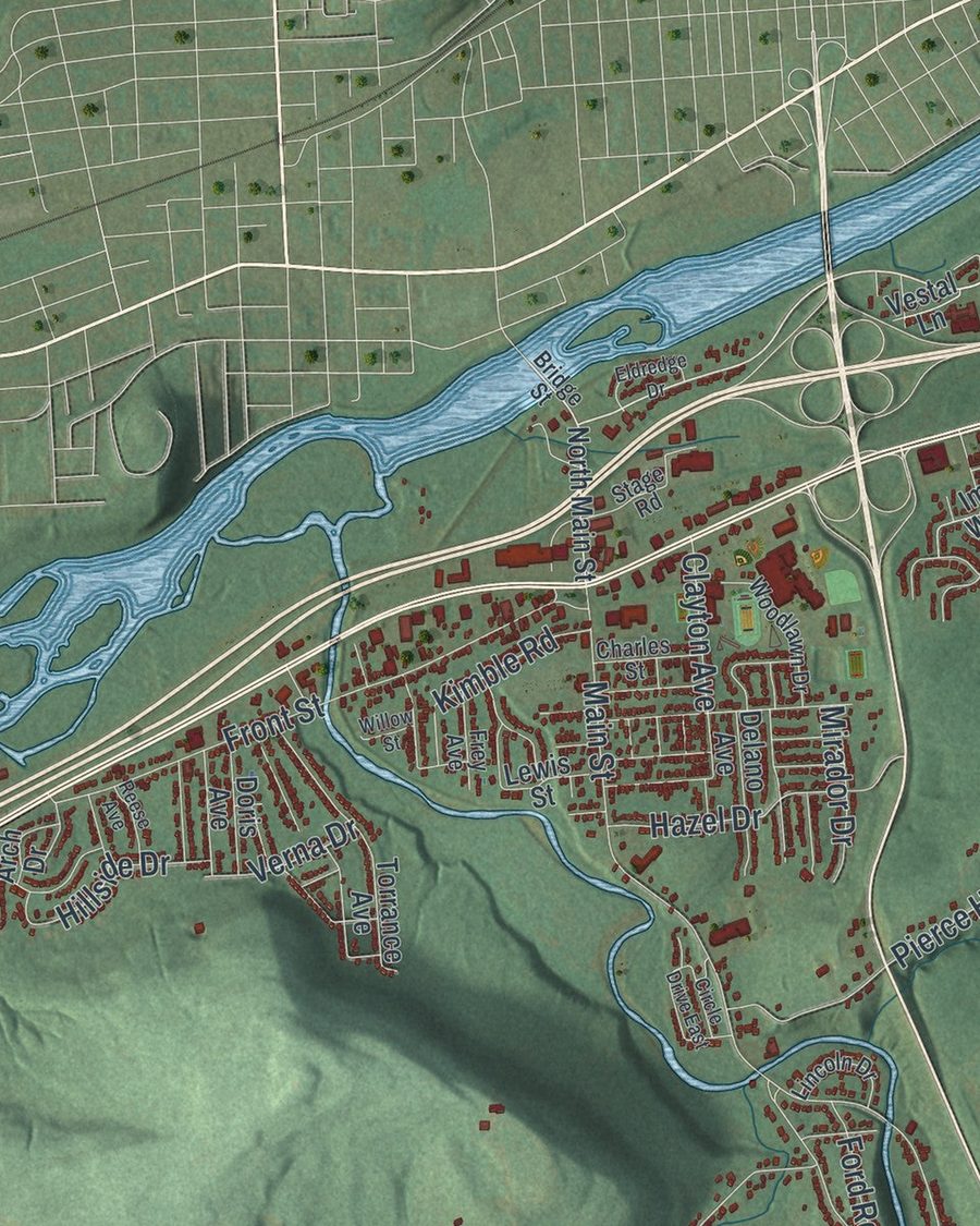 Close-up of Vestal streets on the map