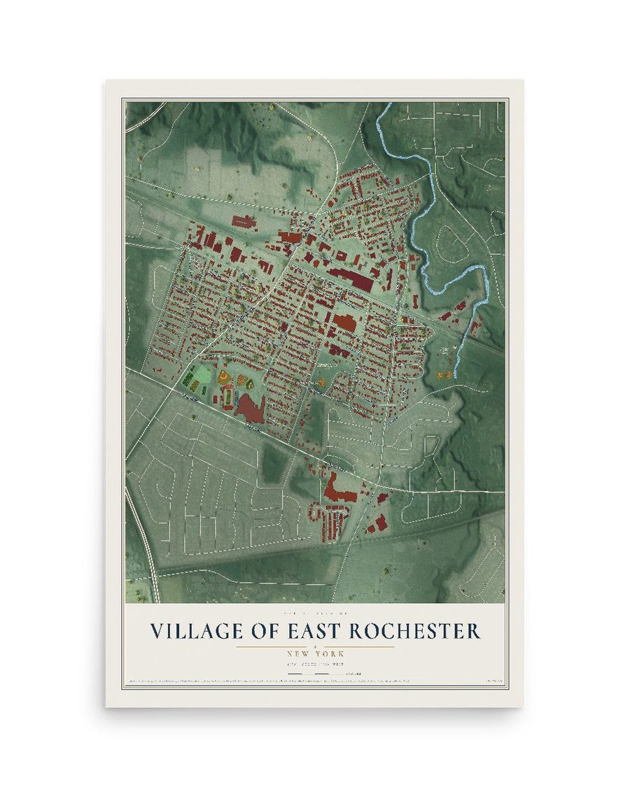 Village of East Rochester, New York map print, 12 x 18 in, print only