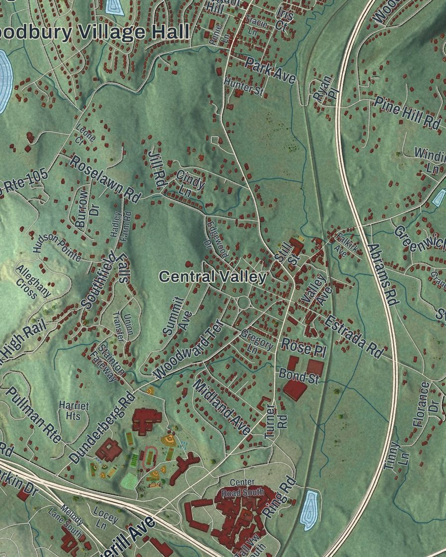 Close-up of Village of Woodbury streets on the map