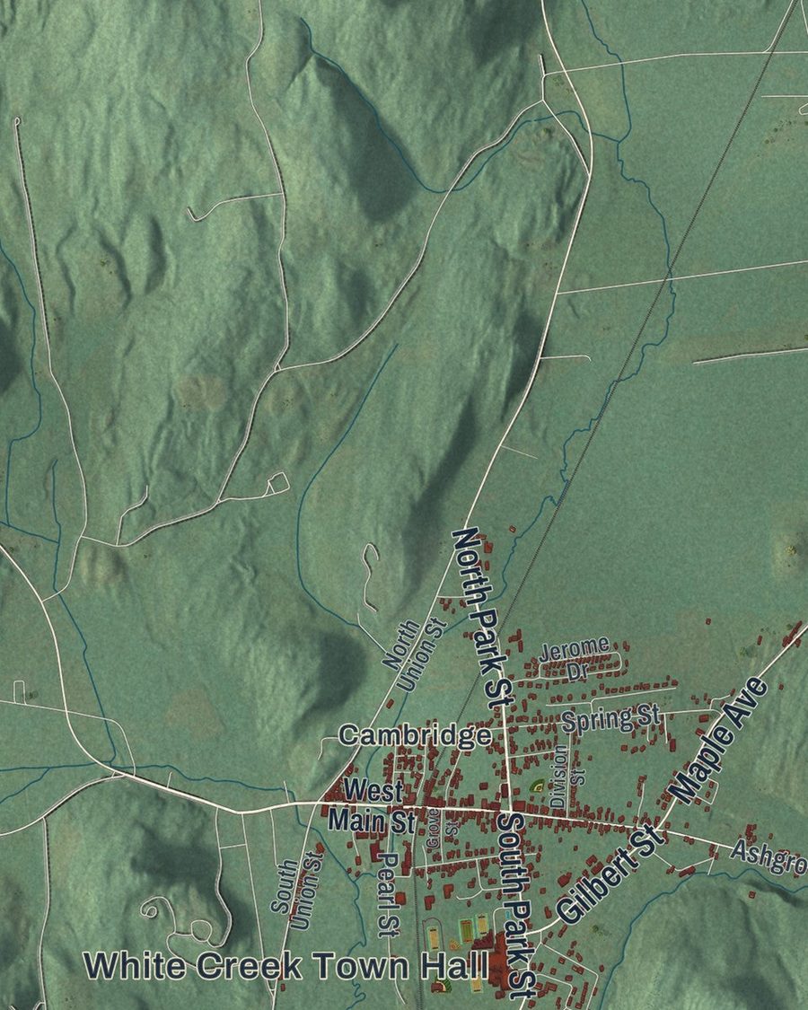 Close-up of White Creek streets on the map