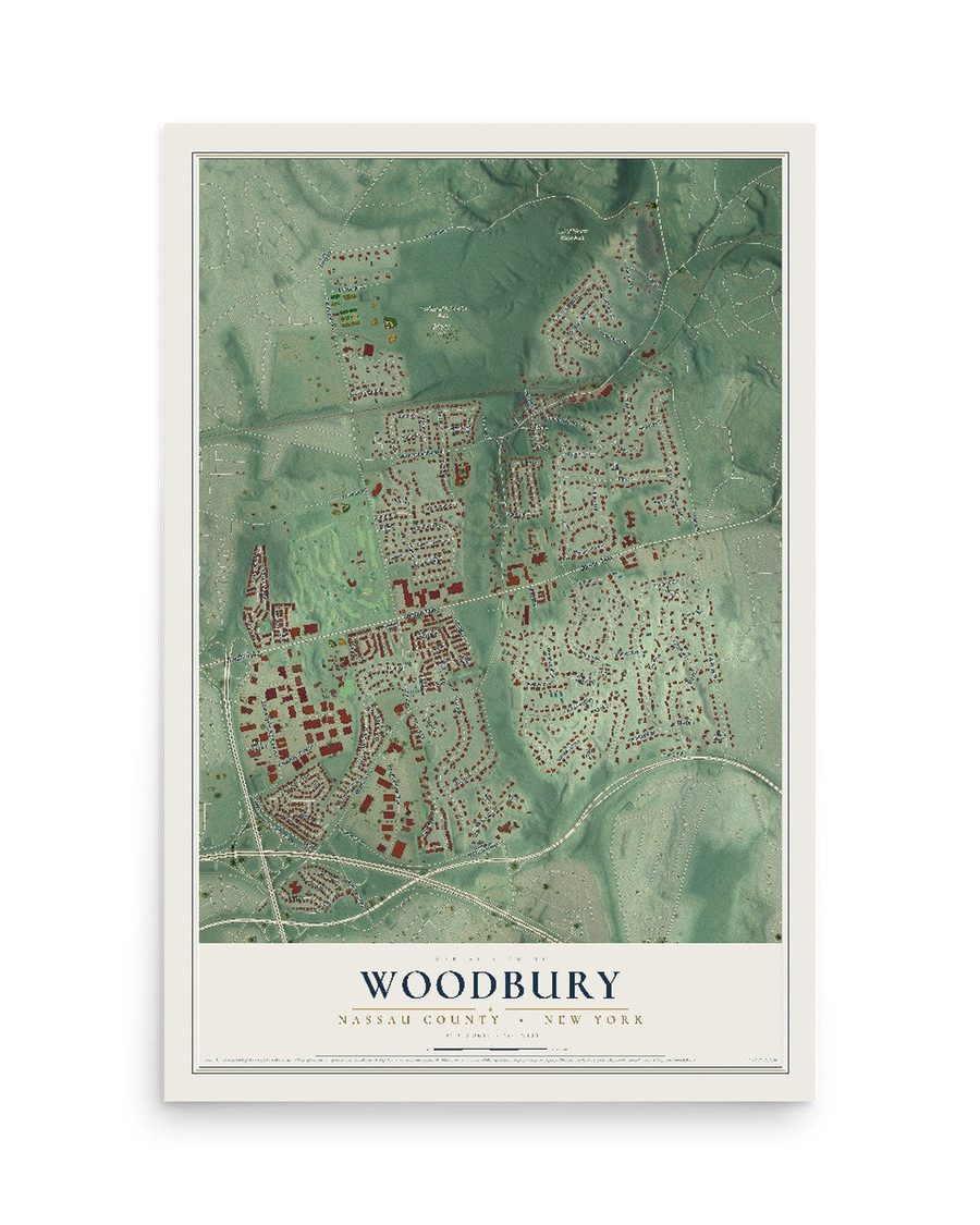Woodbury, Nassau County, New York map print, 12 x 18 in, print only